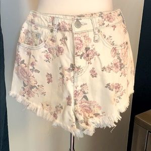 Floral denim jean shorts